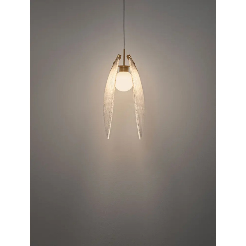 Lampa wisząca szklana Helis LED 3000K 21cm szkło strukturalne / antyczny mosiądz