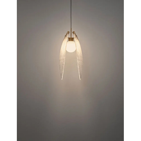 Lampa wisząca szklana Helis LED 3000K 21cm szkło strukturalne / antyczny mosiądz