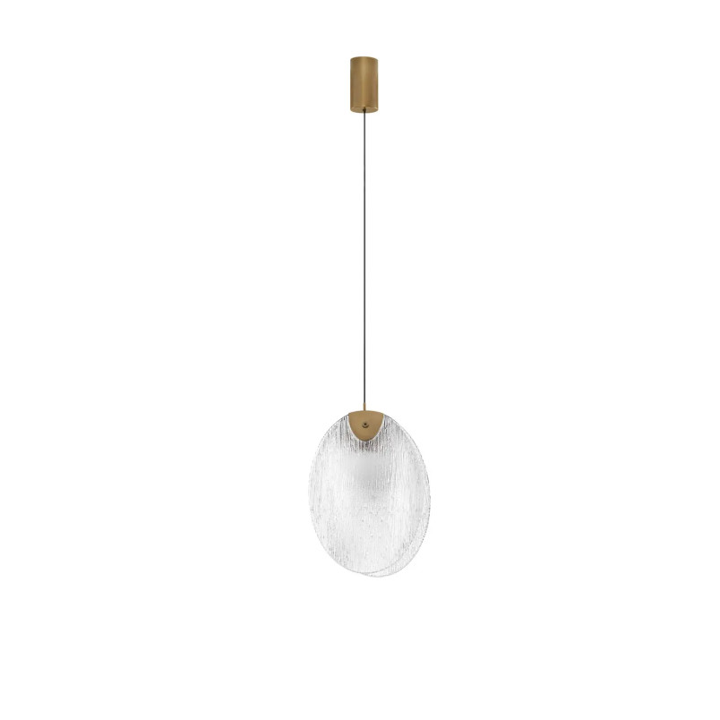 Lampa wisząca szklana Helis LED 3000K 14cm szkło strukturalne / antyczny mosiądz