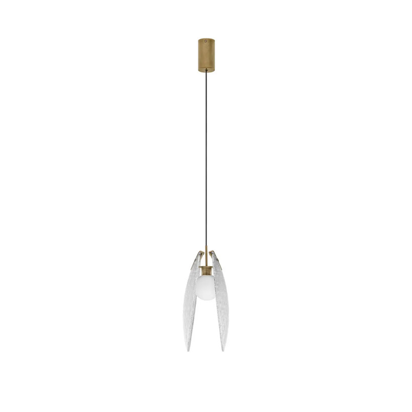 Lampa wisząca szklana Helis LED 3000K 14cm szkło strukturalne / antyczny mosiądz