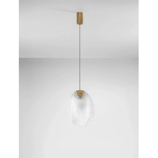 Lampa wisząca szklana Helis LED 3000K 14cm szkło strukturalne / antyczny mosiądz