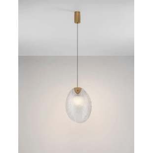Lampa wisząca szklana Helis LED 3000K 14cm szkło strukturalne / antyczny mosiądz