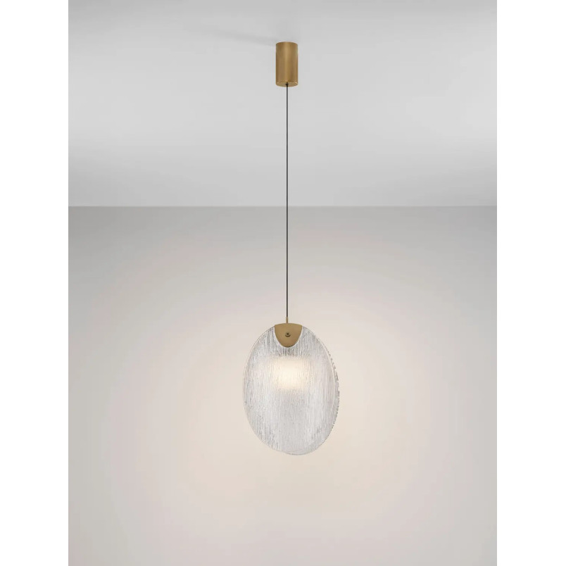 Lampa wisząca szklana Helis LED 3000K 14cm szkło strukturalne / antyczny mosiądz