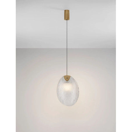 Lampa wisząca szklana Helis LED 3000K 14cm szkło strukturalne / antyczny mosiądz