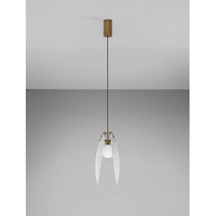 Lampa wisząca szklana Helis LED 3000K 14cm szkło strukturalne / antyczny mosiądz