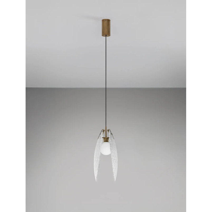 Lampa wisząca szklana Helis LED 3000K 14cm szkło strukturalne / antyczny mosiądz