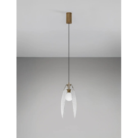 Lampa wisząca szklana Helis LED 3000K 14cm szkło strukturalne / antyczny mosiądz