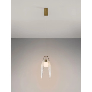 Lampa wisząca szklana Helis LED 3000K 14cm szkło strukturalne / antyczny mosiądz