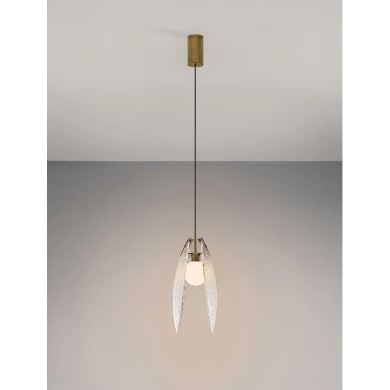 Lampa wisząca szklana Helis LED 3000K 14cm szkło strukturalne / antyczny mosiądz