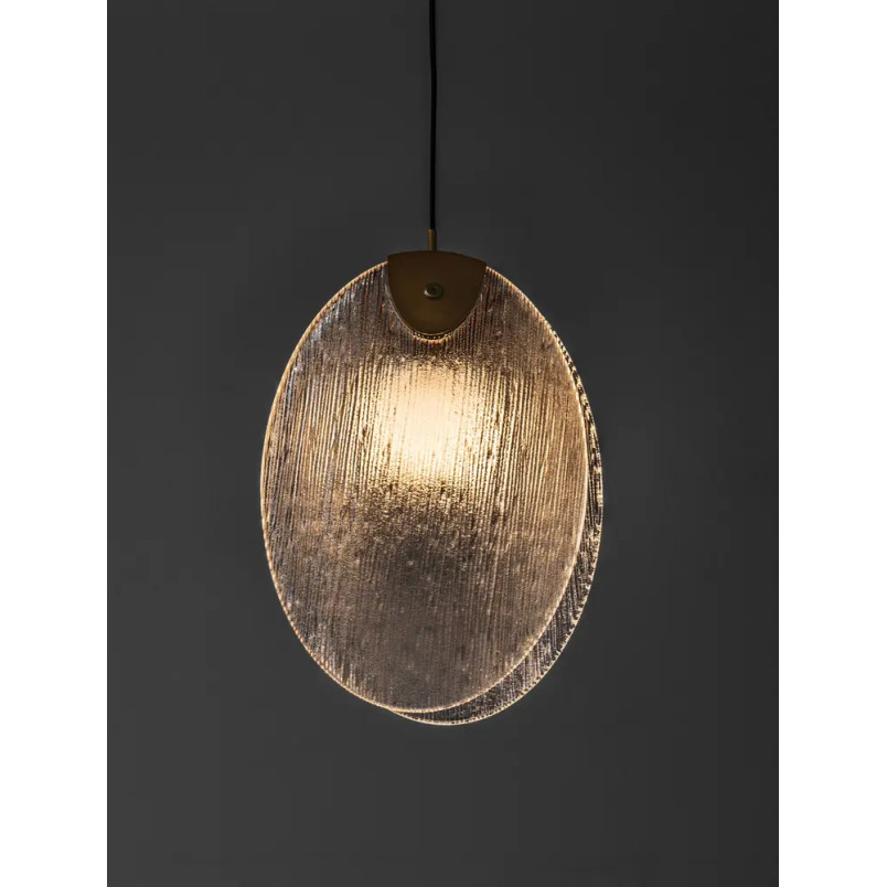 Lampa wisząca szklana Helis LED 3000K 14cm szkło strukturalne / antyczny mosiądz