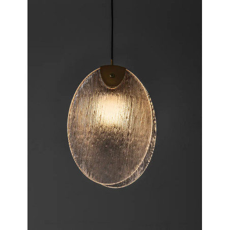 Lampa wisząca szklana Helis LED 3000K 14cm szkło strukturalne / antyczny mosiądz