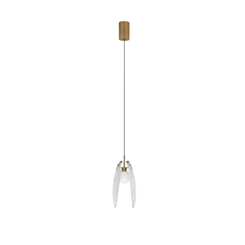 Lampa wisząca szklana Helis LED 3000K 11cm szkło strukturalne / antyczny mosiądz