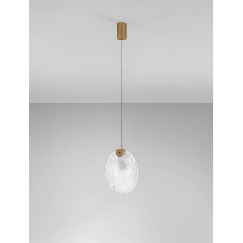 Lampa wisząca szklana Helis LED 3000K 11cm szkło strukturalne / antyczny mosiądz