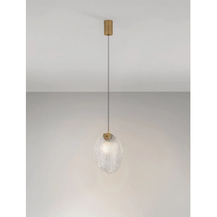 Lampa wisząca szklana Helis LED 3000K 11cm szkło strukturalne / antyczny mosiądz