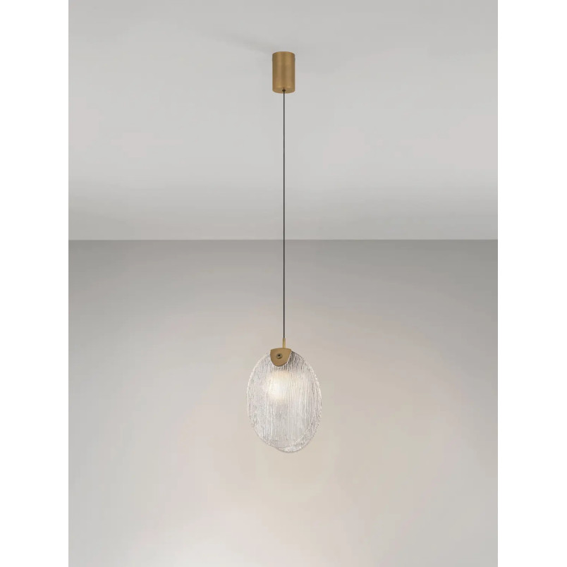 Lampa wisząca szklana Helis LED 3000K 11cm szkło strukturalne / antyczny mosiądz
