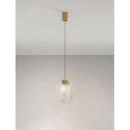 Lampa wisząca szklana Helis LED 3000K 11cm szkło strukturalne / antyczny mosiądz