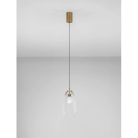Lampa wisząca szklana Helis LED 3000K 11cm szkło strukturalne / antyczny mosiądz