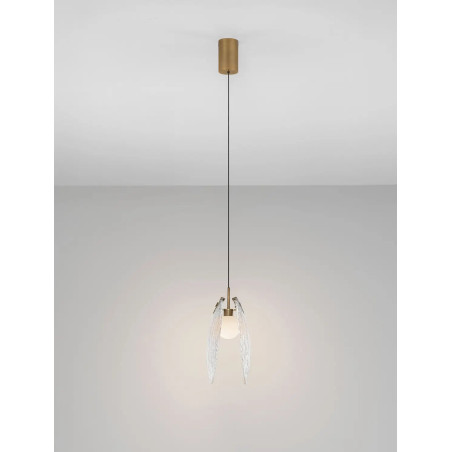 Lampa wisząca szklana Helis LED 3000K 11cm szkło strukturalne / antyczny mosiądz