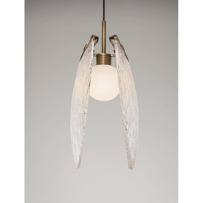 Lampa wisząca szklana Helis LED 3000K 11cm szkło strukturalne / antyczny mosiądz