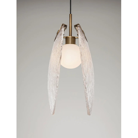 Lampa wisząca szklana Helis LED 3000K 11cm szkło strukturalne / antyczny mosiądz