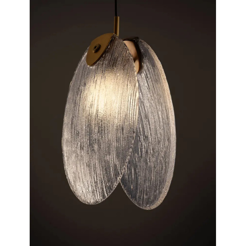 Lampa wisząca szklana Helis LED 3000K 11cm szkło strukturalne / antyczny mosiądz