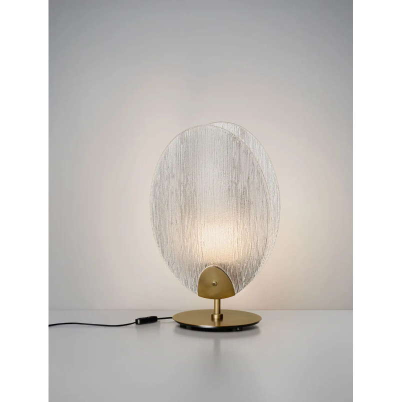 Lampa stołowa szklana Helis LED 3000K szkło strukturalne / antyczny mosiądz