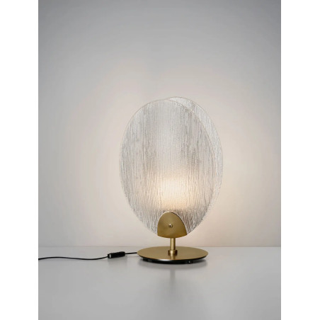 Lampa stołowa szklana Helis LED 3000K szkło strukturalne / antyczny mosiądz