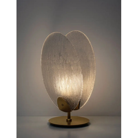 Lampa stołowa szklana Helis LED 3000K szkło strukturalne / antyczny mosiądz