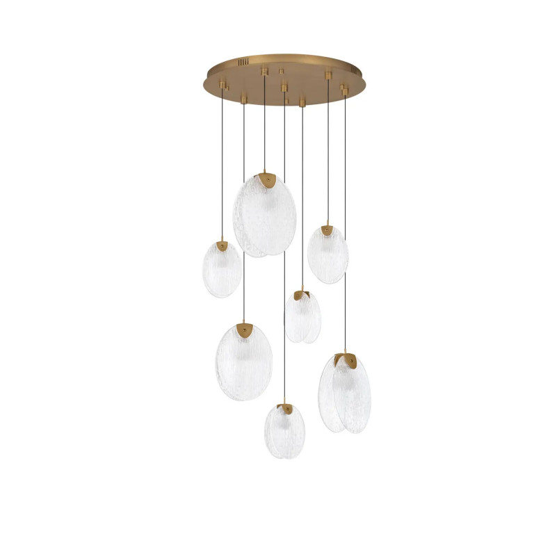 Lampa wisząca szklana Helis LED 3000K 65cm szkło strukturalne / antyczny mosiądz