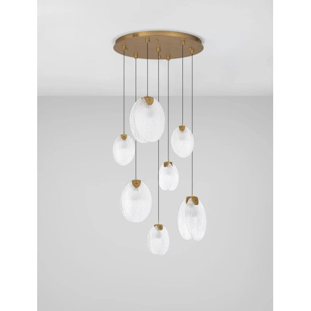 Lampa wisząca szklana Helis LED 3000K 65cm szkło strukturalne / antyczny mosiądz