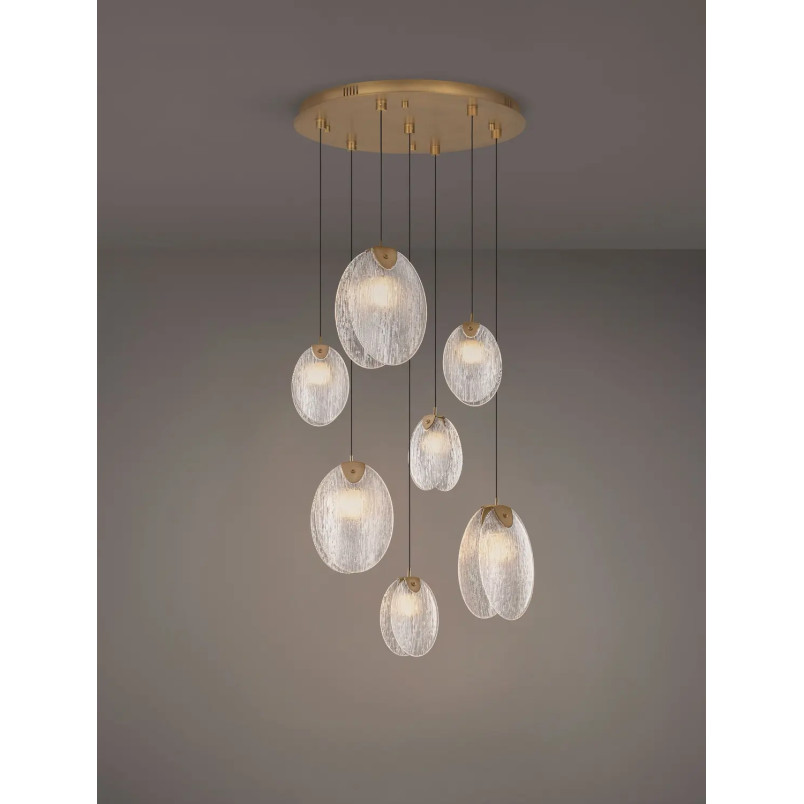 Lampa wisząca szklana Helis LED 3000K 65cm szkło strukturalne / antyczny mosiądz