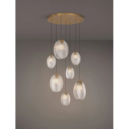 Lampa wisząca szklana Helis LED 3000K 65cm szkło strukturalne / antyczny mosiądz