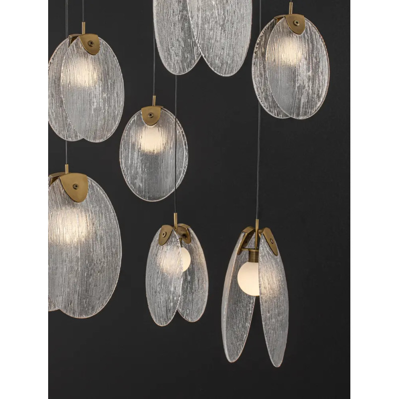 Lampa wisząca szklana Helis LED 3000K 65cm szkło strukturalne / antyczny mosiądz