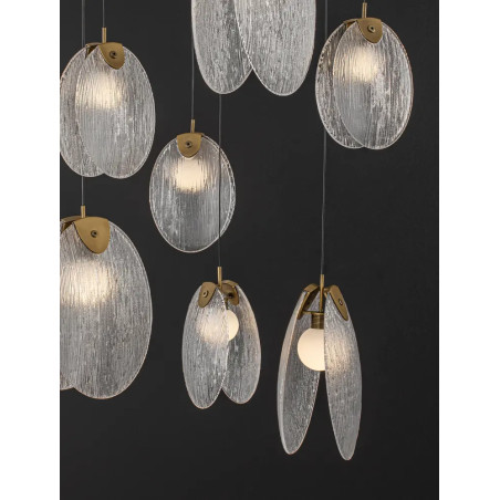 Lampa wisząca szklana Helis LED 3000K 65cm szkło strukturalne / antyczny mosiądz
