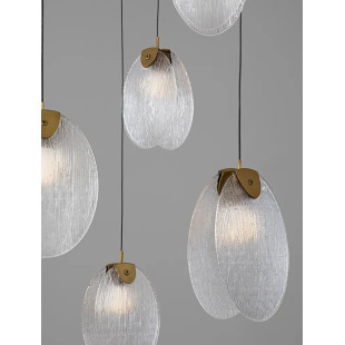 Lampa wisząca szklana Helis LED 3000K 65cm szkło strukturalne / antyczny mosiądz