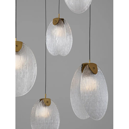 Lampa wisząca szklana Helis LED 3000K 65cm szkło strukturalne / antyczny mosiądz