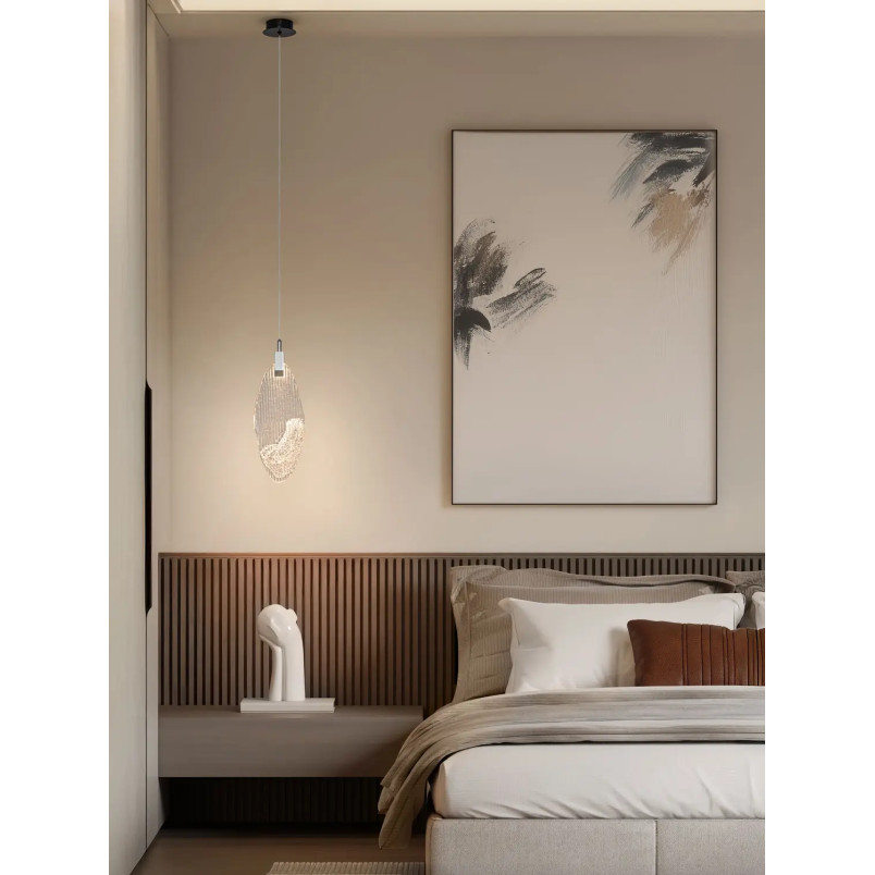 Lampa wisząca szklana dekoracyjna Riqu LED 3000K 15cm szkło strukturalne / chrom