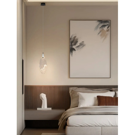 Lampa wisząca szklana dekoracyjna Riqu LED 3000K 15cm szkło strukturalne / chrom