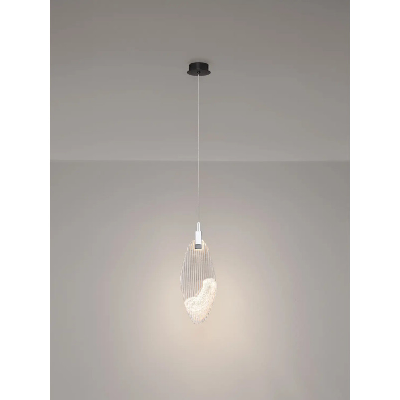 Lampa wisząca szklana dekoracyjna Riqu LED 3000K 15cm szkło strukturalne / chrom
