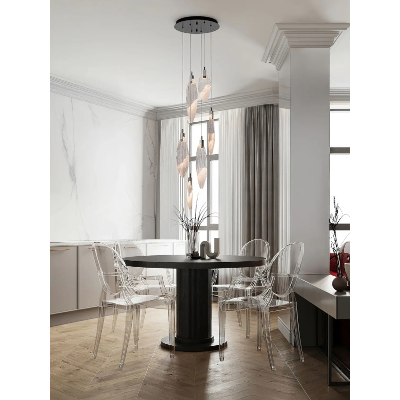 Lampa wisząca szklana dekoracyjna 6 punktowa Riqu LED 3000K 40cm szkło strukturalne / chrom