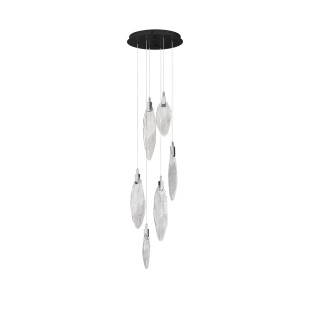Lampa wisząca szklana dekoracyjna 6 punktowa Riqu LED 3000K 40cm szkło strukturalne / chrom