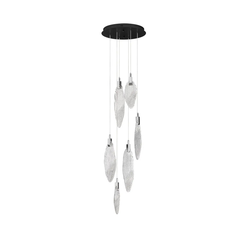 Lampa wisząca szklana dekoracyjna 6 punktowa Riqu LED 3000K 40cm szkło strukturalne / chrom