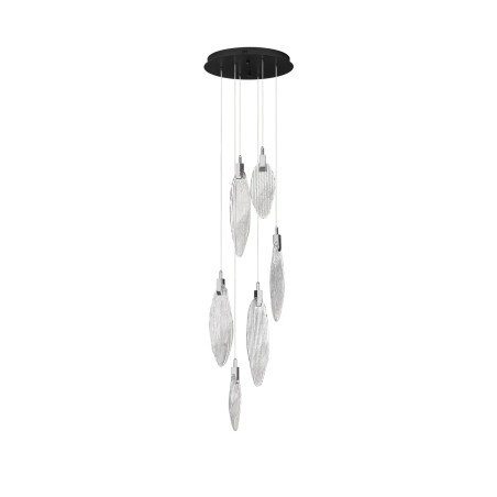Lampa wisząca szklana dekoracyjna 6 punktowa Riqu LED 3000K 40cm szkło strukturalne / chrom