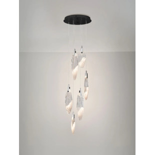 Lampa wisząca szklana dekoracyjna 6 punktowa Riqu LED 3000K 40cm szkło strukturalne / chrom