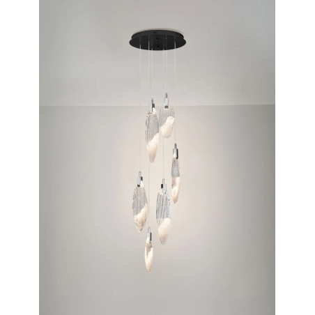 Lampa wisząca szklana dekoracyjna 6 punktowa Riqu LED 3000K 40cm szkło strukturalne / chrom