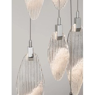 Lampa wisząca szklana dekoracyjna 6 punktowa Riqu LED 3000K 40cm szkło strukturalne / chrom