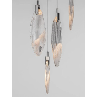 Lampa wisząca szklana dekoracyjna 6 punktowa Riqu LED 3000K 40cm szkło strukturalne / chrom