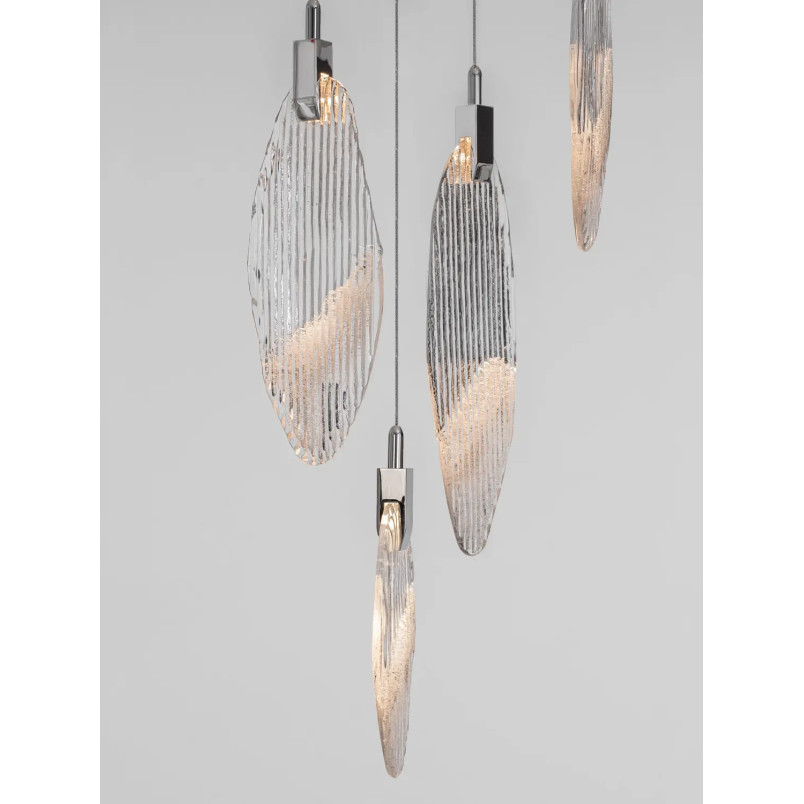 Lampa wisząca szklana dekoracyjna 6 punktowa Riqu LED 3000K 40cm szkło strukturalne / chrom