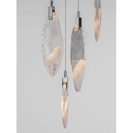 Lampa wisząca szklana dekoracyjna 6 punktowa Riqu LED 3000K 40cm szkło strukturalne / chrom