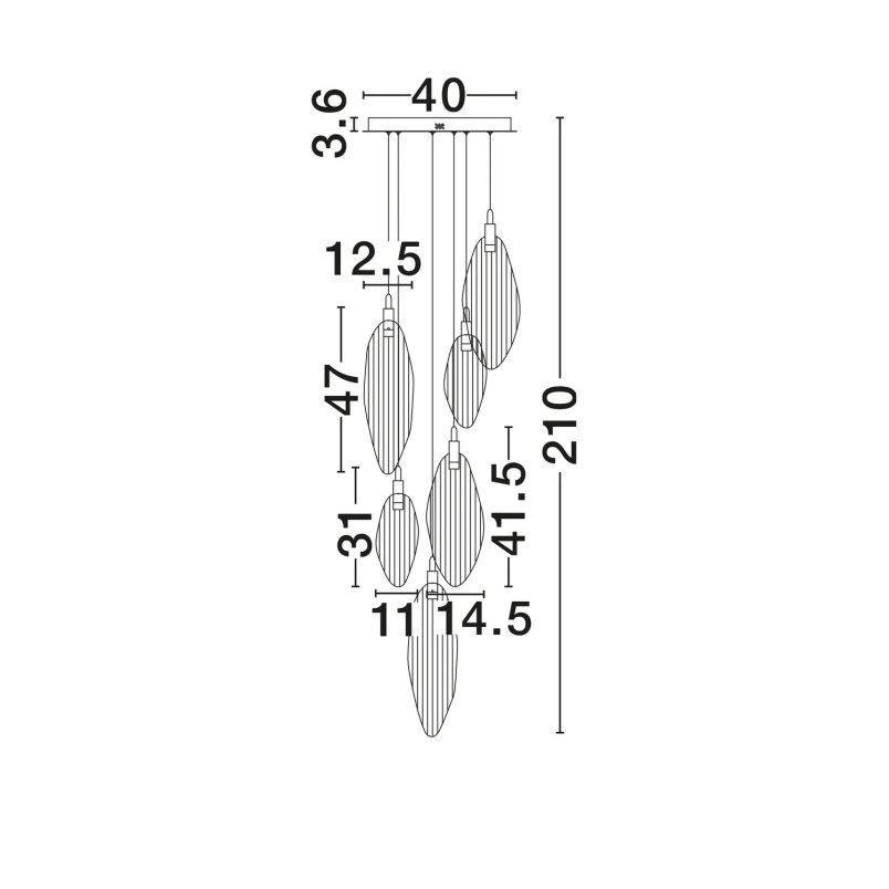 Lampa wisząca szklana dekoracyjna 6 punktowa Riqu LED 3000K 40cm szkło strukturalne / chrom